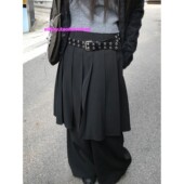 百褶半身裙长裤 eihey诶嘿小众设计宽松叠穿阔腿裤 拖地假两件西装