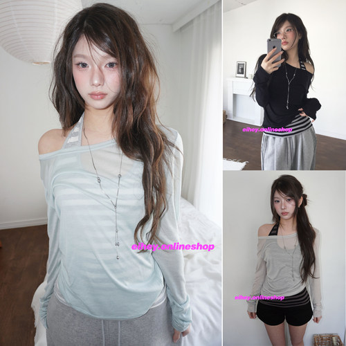 eihey诶嘿26年新款可叠穿修身显瘦罩衫挂脖上衣条纹吊带女两件套