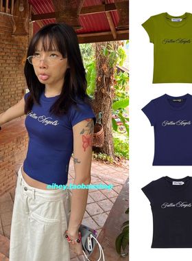 eihey诶嘿夏季辣妹圆领露脐短款休闲百搭修身性感显瘦T恤上衣女