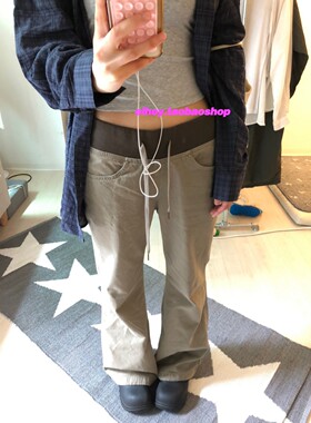 eihey诶嘿街头古早感y2k微喇叭拼接撞色显瘦系带百搭休闲拖地长裤