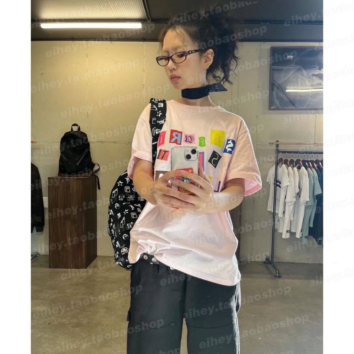 eihey诶嘿夏季字母拼贴印花简约基础款短袖圆领宽松百搭T恤上衣女,女装/女士精品,T恤,淘宝优惠券,粉丝福利购,淘宝优惠卷