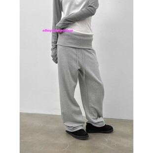 弹力垂坠感可束脚百搭灰色长裤 直筒休闲裤 翻腰修身 eihey诶嘿经典