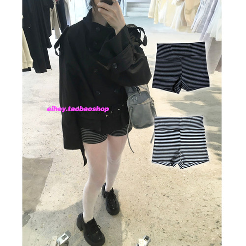 eihey诶嘿夏季条纹辣妹风折叠腰迷你短裤热裤女低腰打底居家裤女