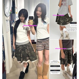 eihey诶嘿韩国26年新款休闲百搭弹力腰显瘦拼接碎花迷彩半身裙女