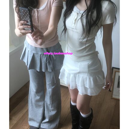eihey诶嘿2026夏季蝴蝶结纯色蛋糕裙半身裙女高腰显瘦A字包臀短裙