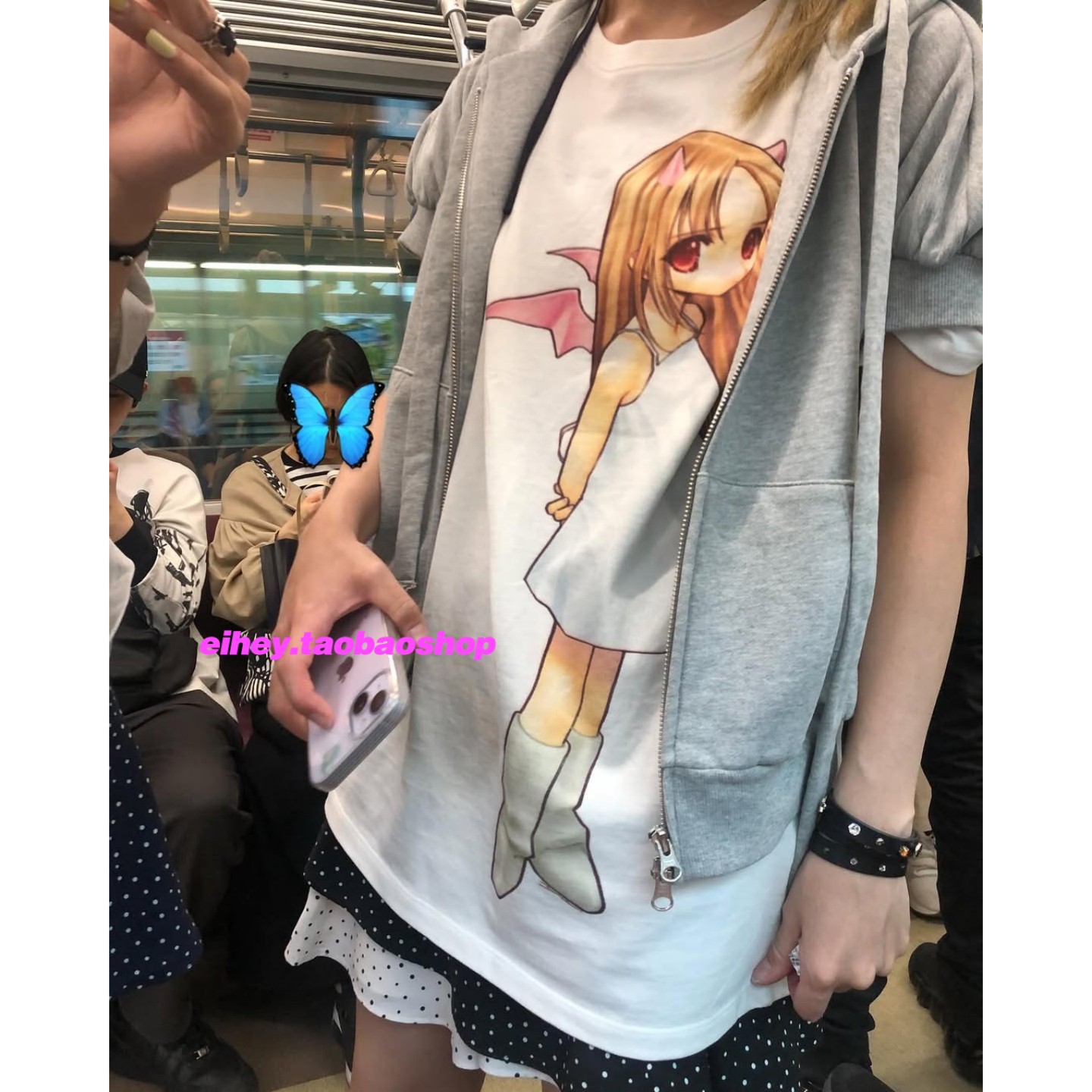 eihey诶嘿25夏季恶魔卡通女孩百搭圆领T恤斜肩宽松显瘦上衣短袖女