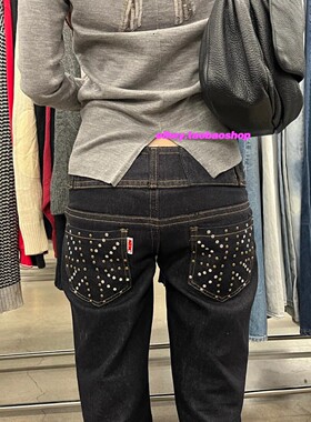 eihey诶嘿Jennie同款重工钉珠复古水洗直筒牛仔裤宽松拖地长裤女