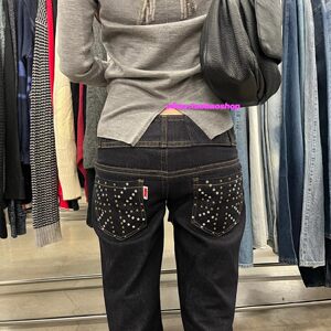 eihey诶嘿Jennie同款重工钉珠复古水洗直筒牛仔裤宽松拖地长裤女