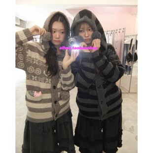 毛衣纽扣开衫 日系条纹连帽针织衫 休闲外套女 新款 eihey诶嘿25秋季