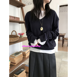 百搭套头可叠穿长袖 宽松V领内搭针织打底衫 上衣 新款 eihey诶嘿秋季