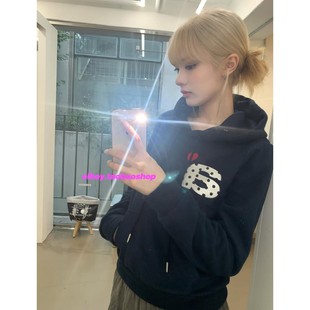 eihey诶嘿25秋季 毛圈休闲连帽卫衣女 波点a字母爱心短上衣拉链开衫