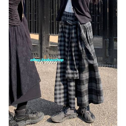 eihey诶嘿格纹拼接街头复古长裙