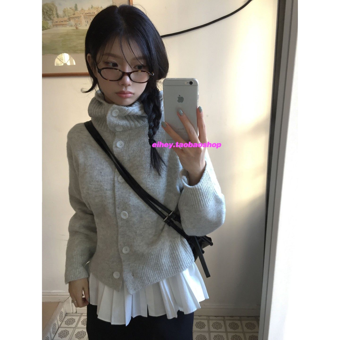 eihey诶嘿复古韩系高领连帽设计百搭单排扣针织开衫毛衣长袖外套