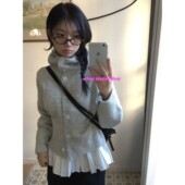 eihey诶嘿复古韩系高领连帽设计百搭单排扣针织开衫 毛衣长袖 外套