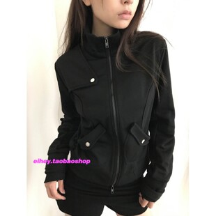eihey诶嘿美式简约口袋拉链立领夹克黑色外套女休闲修身百搭上衣