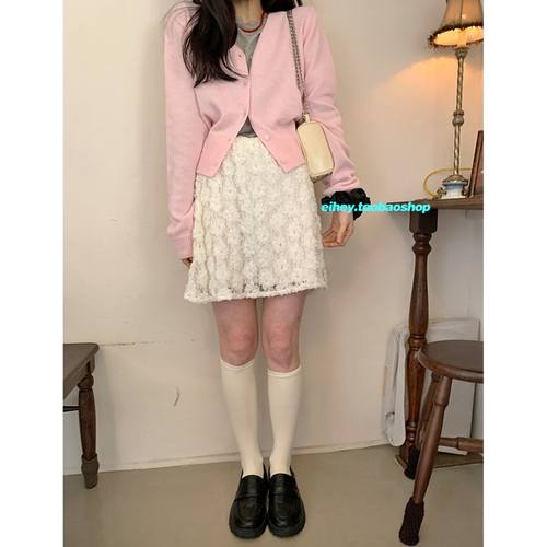 eihey诶嘿甜美蕾丝立体花朵短裙