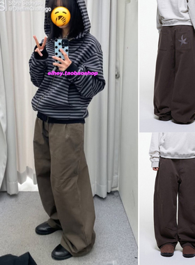 eihey诶嘿25秋季街头风海星刺绣宽松褶皱阔腿裤休闲裤长裤牛仔裤