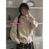 eihey诶嘿早春慵懒风纯色连帽针织开衫 上衣女 毛衣外套女软糯短款