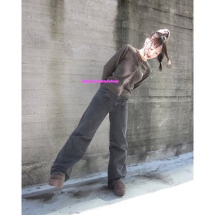 长裤 显瘦褶皱水洗复古简约百搭牛仔裤 女 新款 eihey诶嘿2025秋季