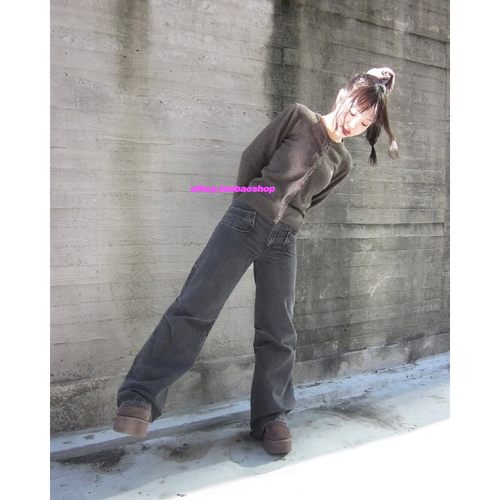 eihey诶嘿2025秋季新款显瘦褶皱水洗复古简约百搭牛仔裤长裤女