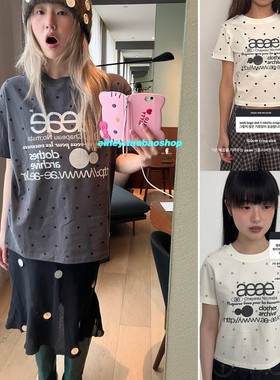 eihey诶嘿26夏季波点字母印花落肩宽松休闲短袖T恤百搭短款上衣女