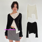 不规则百搭T恤上衣女 个性 eihey诶嘿早春设计感慵懒风针织长袖 开衫
