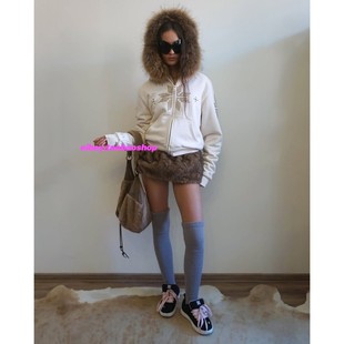 eihey诶嘿美式复古烫钻毛领加绒连帽卫衣外套女冬季宽松棉服外套