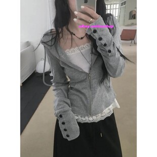 eihey诶嘿秋季短款收腰拉链连帽衫辣妹风百搭宽松外套连帽上衣女