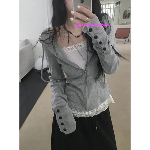 eihey诶嘿秋季短款收腰拉链连帽衫辣妹风百搭宽松外套连帽上衣女