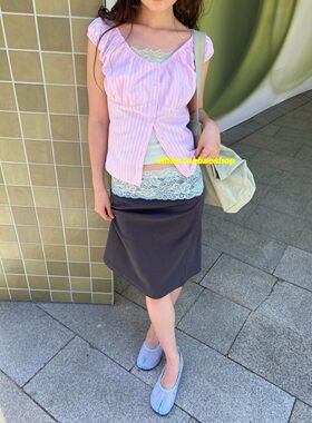 eihey诶嘿26夏季韩系复古蕾丝拼接个性设计修身显瘦半身裙中裙女