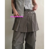 eihey诶嘿复古街头松弛感个性 宽松百搭显瘦假两件拼接百褶休闲裤