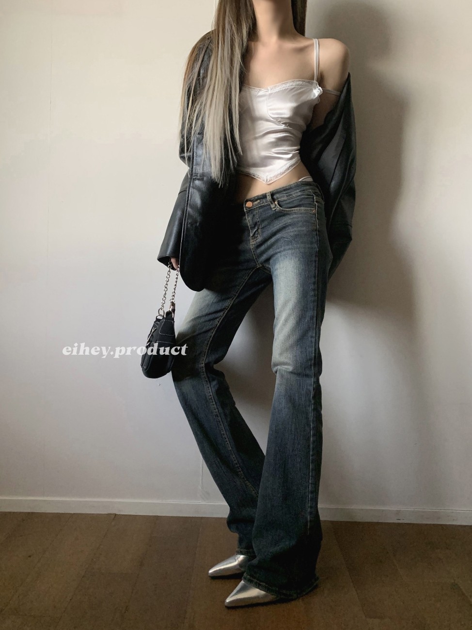 EIHEY EH HEY AMERICAN RETRO LOW-WAIST WASHED WHITE MICRO-FLARE SLIMMING ALL-MATCH JEANS MOPPING TROUSERS WOMEN