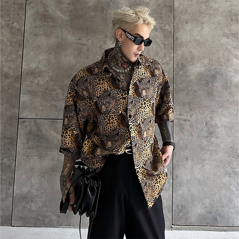 牧羊帅短袖潮流提花衬衫质感面料