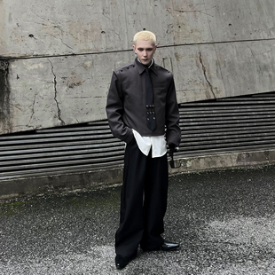 牧羊帅 高级感先锋男模免打结领带衬衫夹克男直角肩垫肩外套上衣