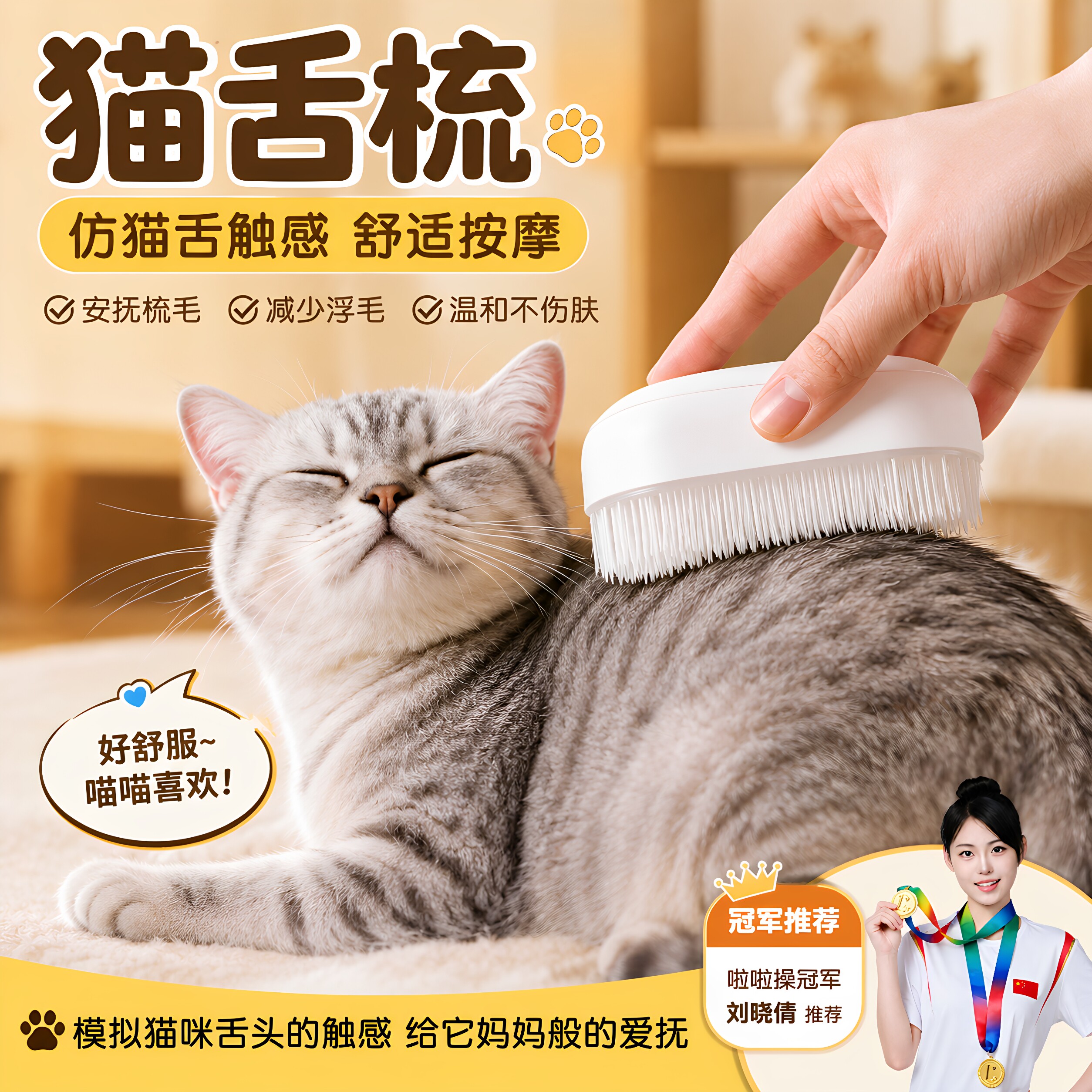 猫咪丰容玩具妈生猫舍梳小猫按摩梳仿猫舌软毛梳小猫安抚玩具梳毛