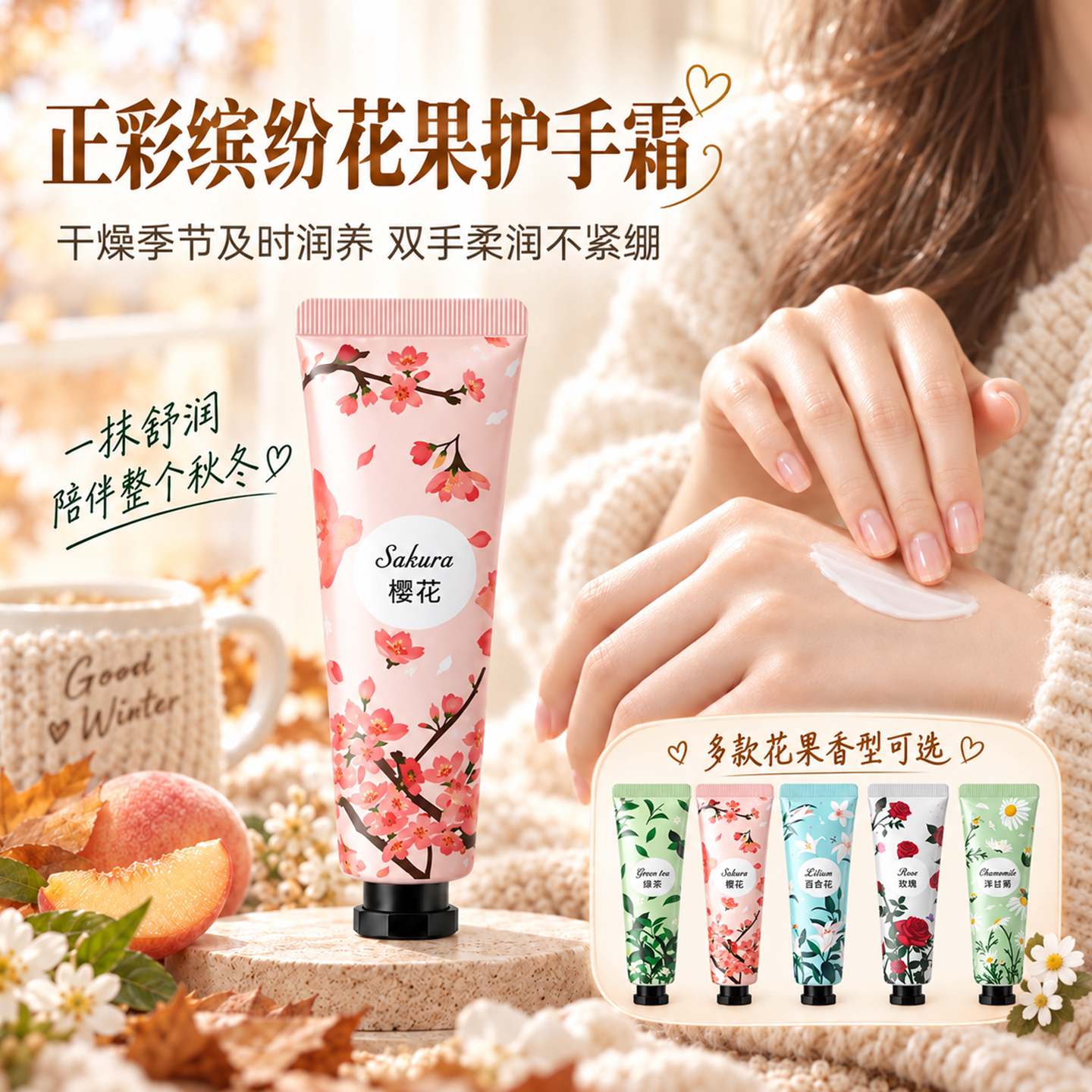 护手霜女补水保湿秋冬嫩白防裂滋润干燥玫瑰乳木果唇膏香氛