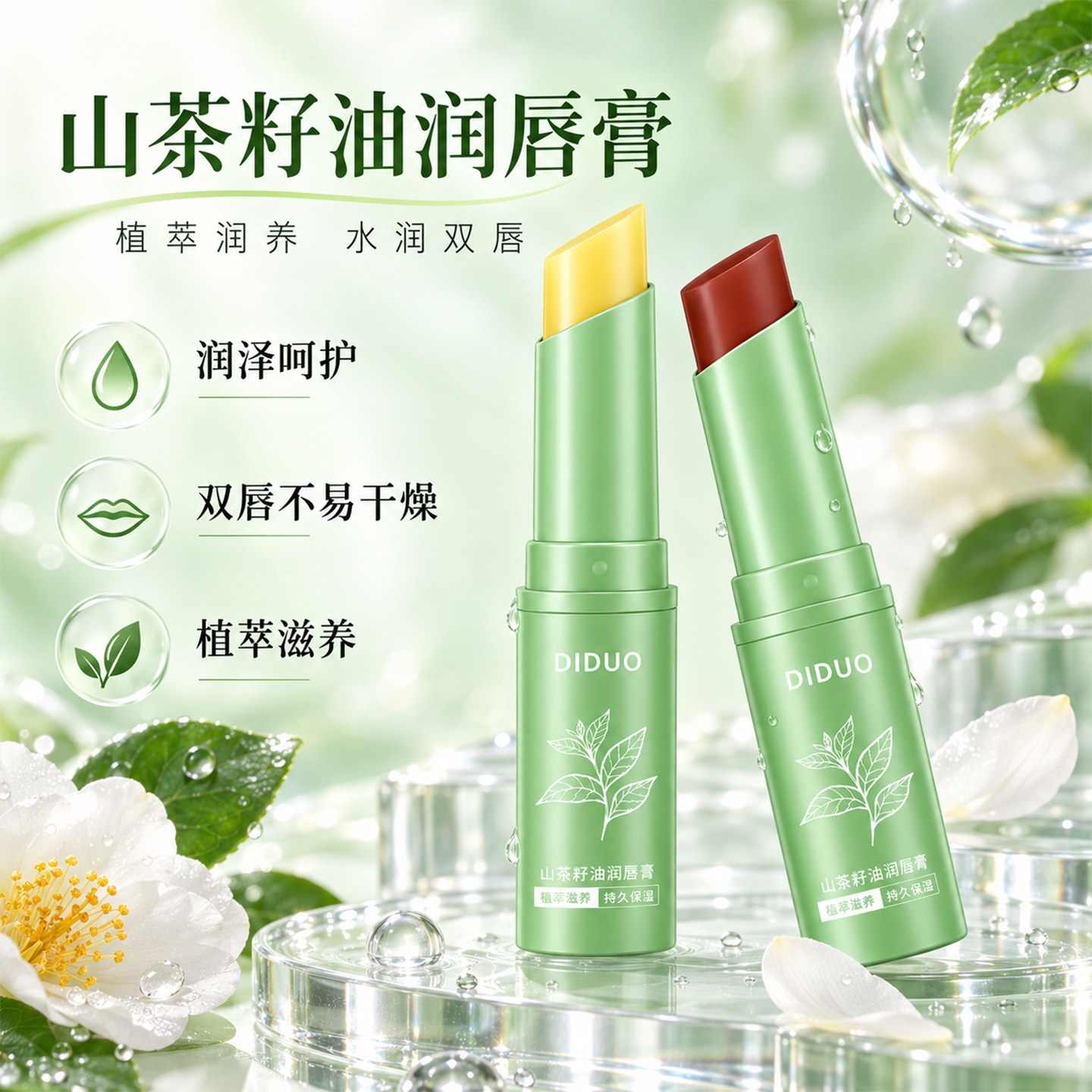 山茶籽油润唇膏保湿滋润补水防干裂提气色秋冬护唇淡纹有色唇膏女