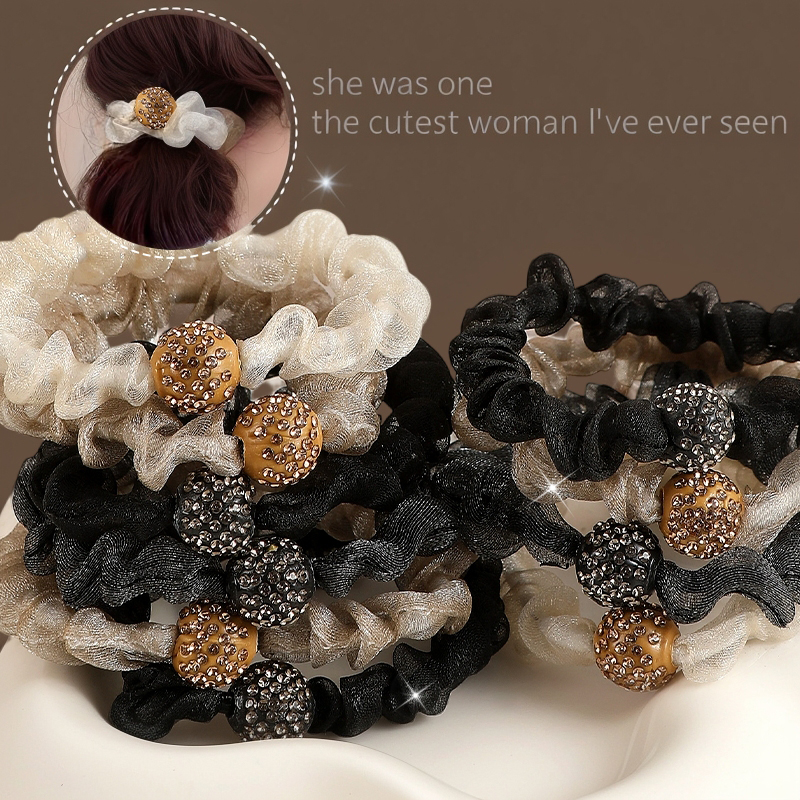 百搭网纱水钻钻球大小肠发圈女扎丸子头发绳高弹力皮筋头绳头饰品