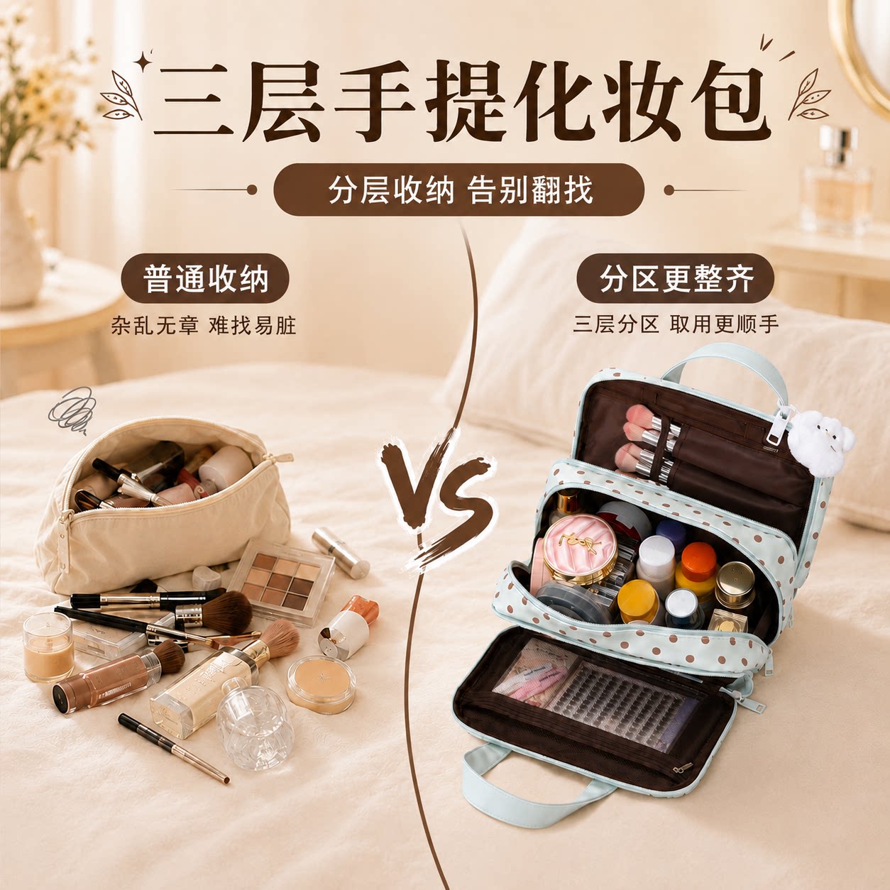 大容量便携三层分区洗漱包