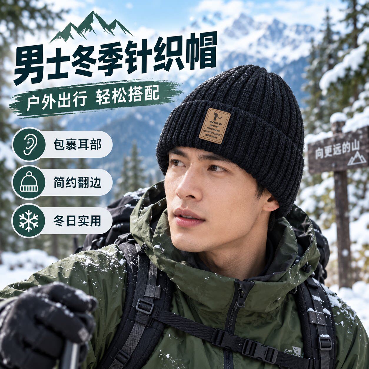 毛线帽子棉帽男冬天针织帽加绒加厚保暖大头围秋冬季骑车套头护耳