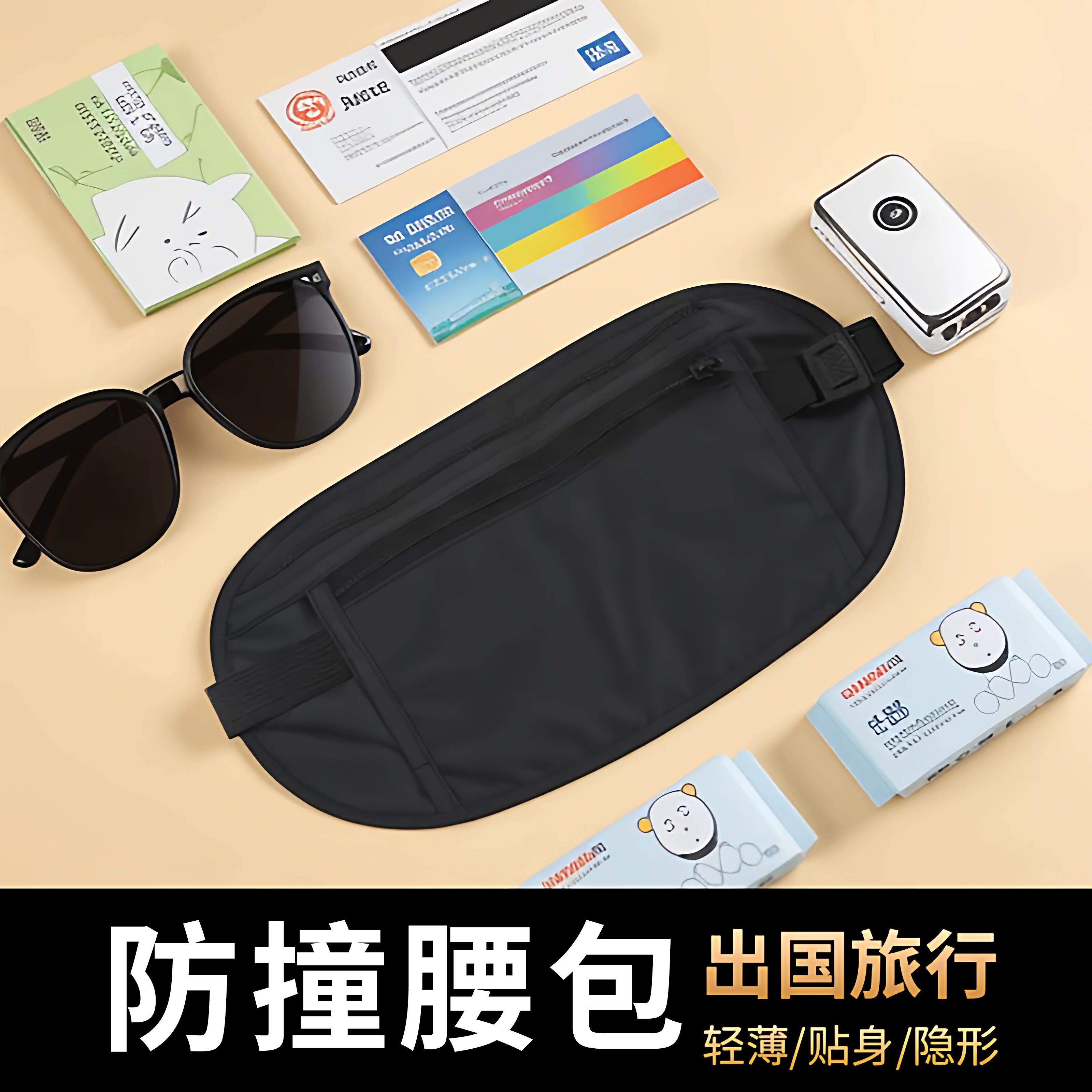 防撞包贴身腰包出国旅游运动跑步男女隐形薄款护照包防偷钱包男女