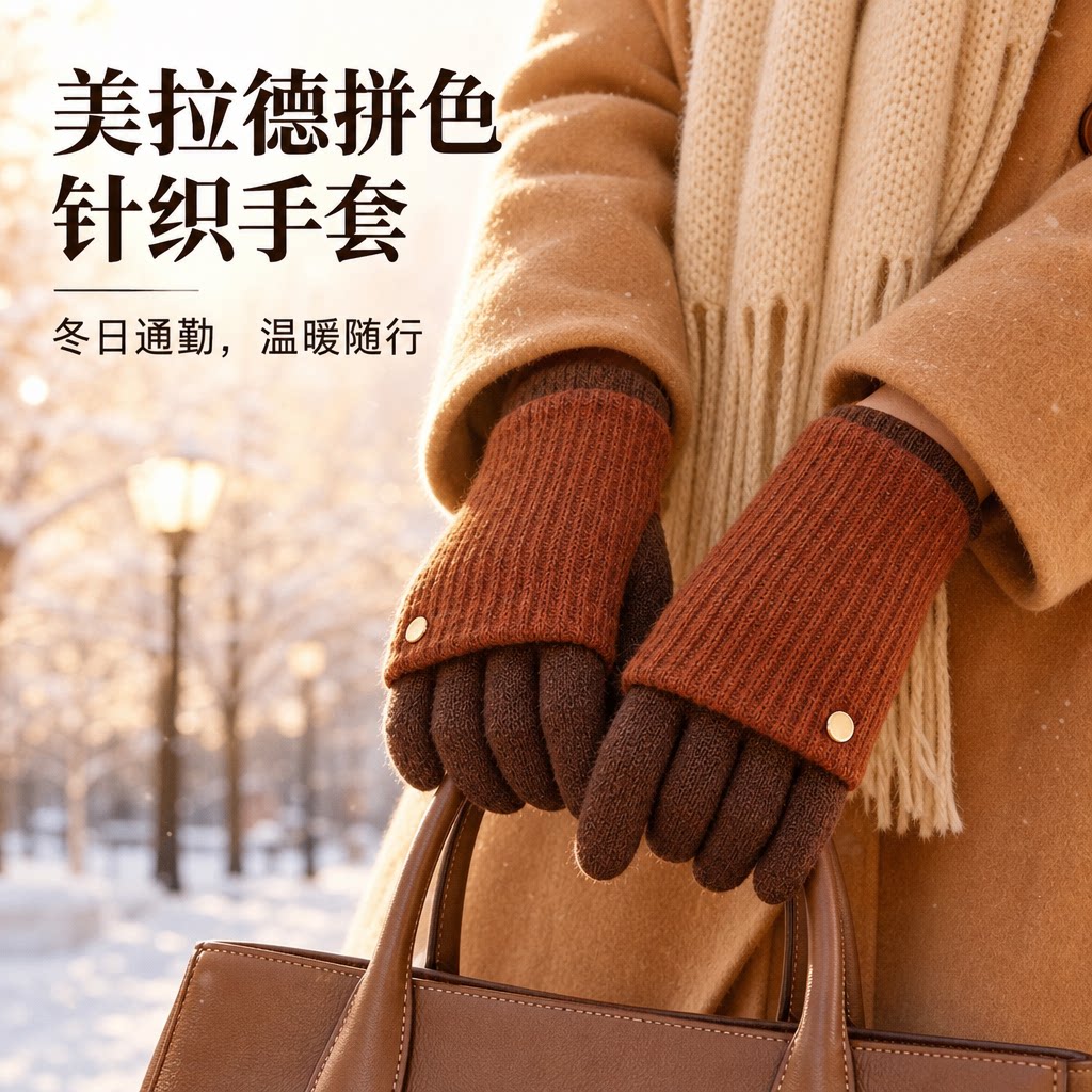美拉德 暖洋洋软乎乎可变长款两用拼色针织保暖手套韩版ins秋冬季