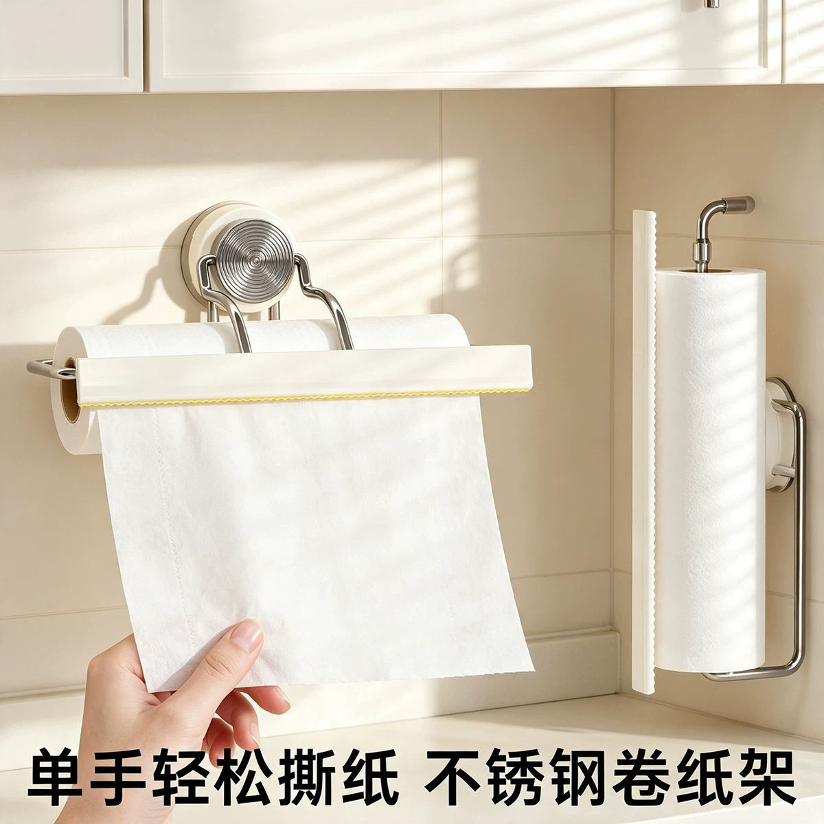 厨房纸巾架不锈钢免打孔收纳挂架