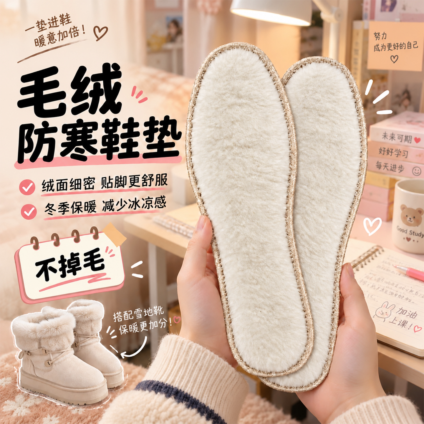 女士专用鞋垫冬季加绒加厚女款秋冬天毛绒防寒保暖软底舒适棉鞋垫