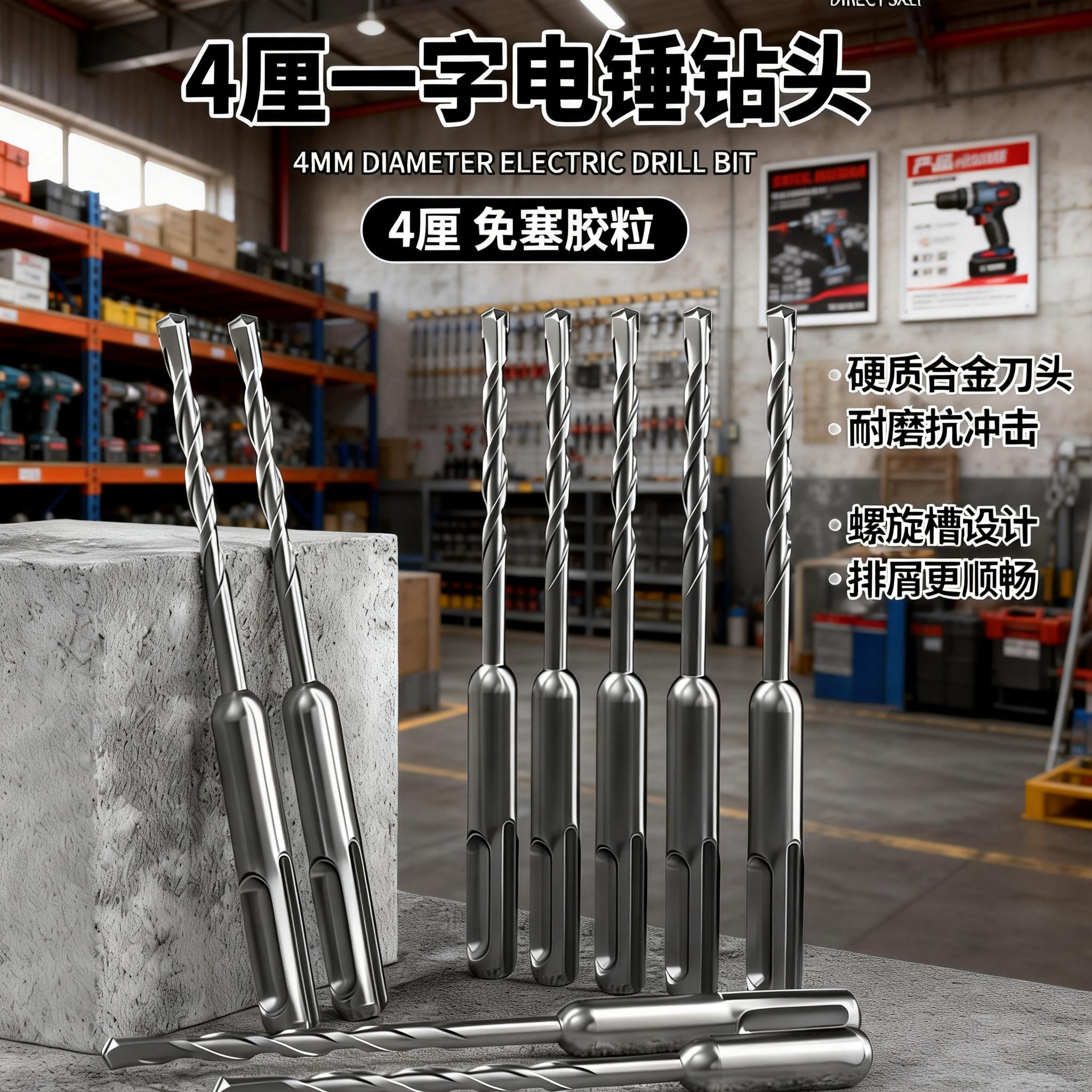 4mm电锤冲击钻头不用打胶塞快速固定线管水管打孔穿墙器