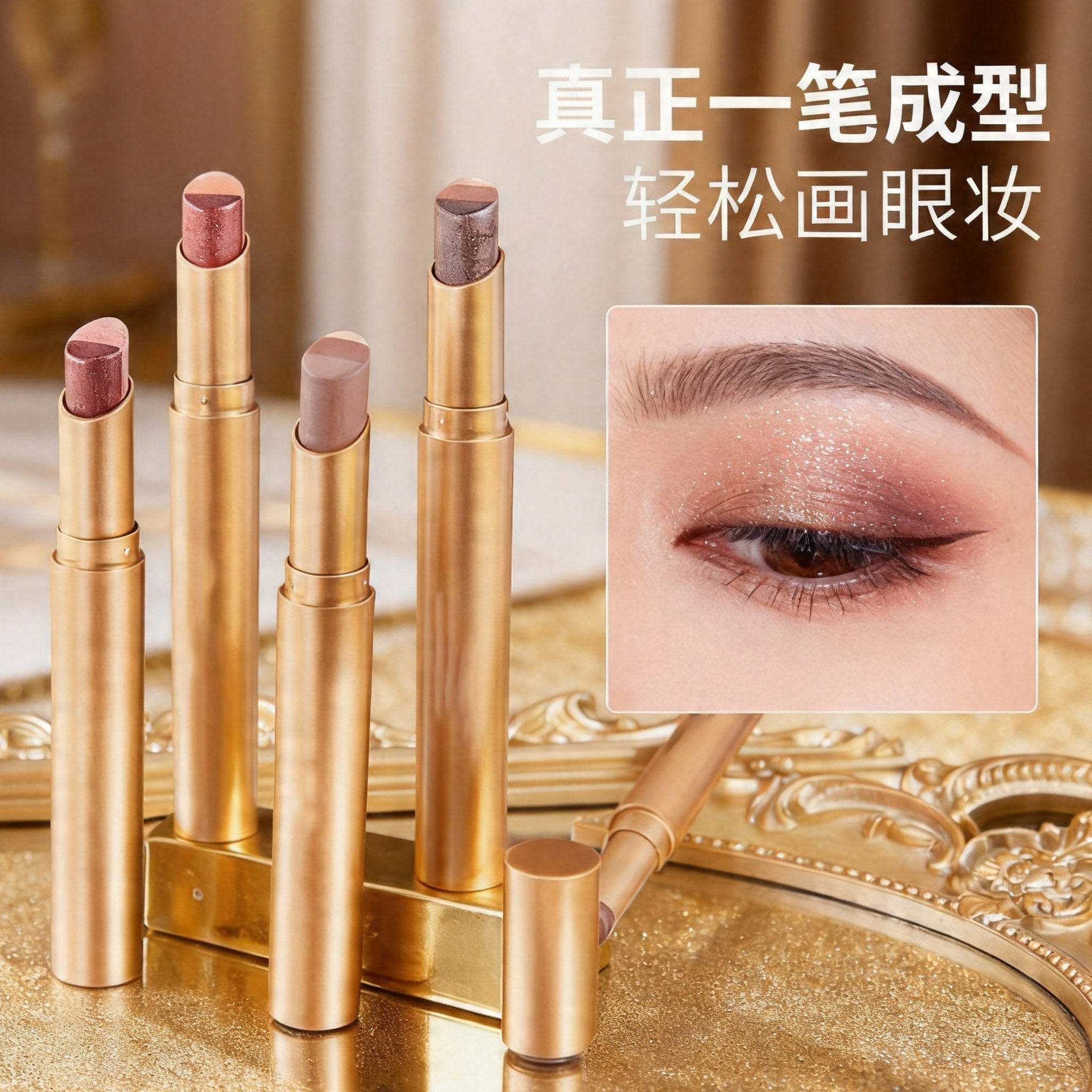 眼影棒三色一体女哑光珠光高光手残党初学者日常淡妆不飞粉眼影笔