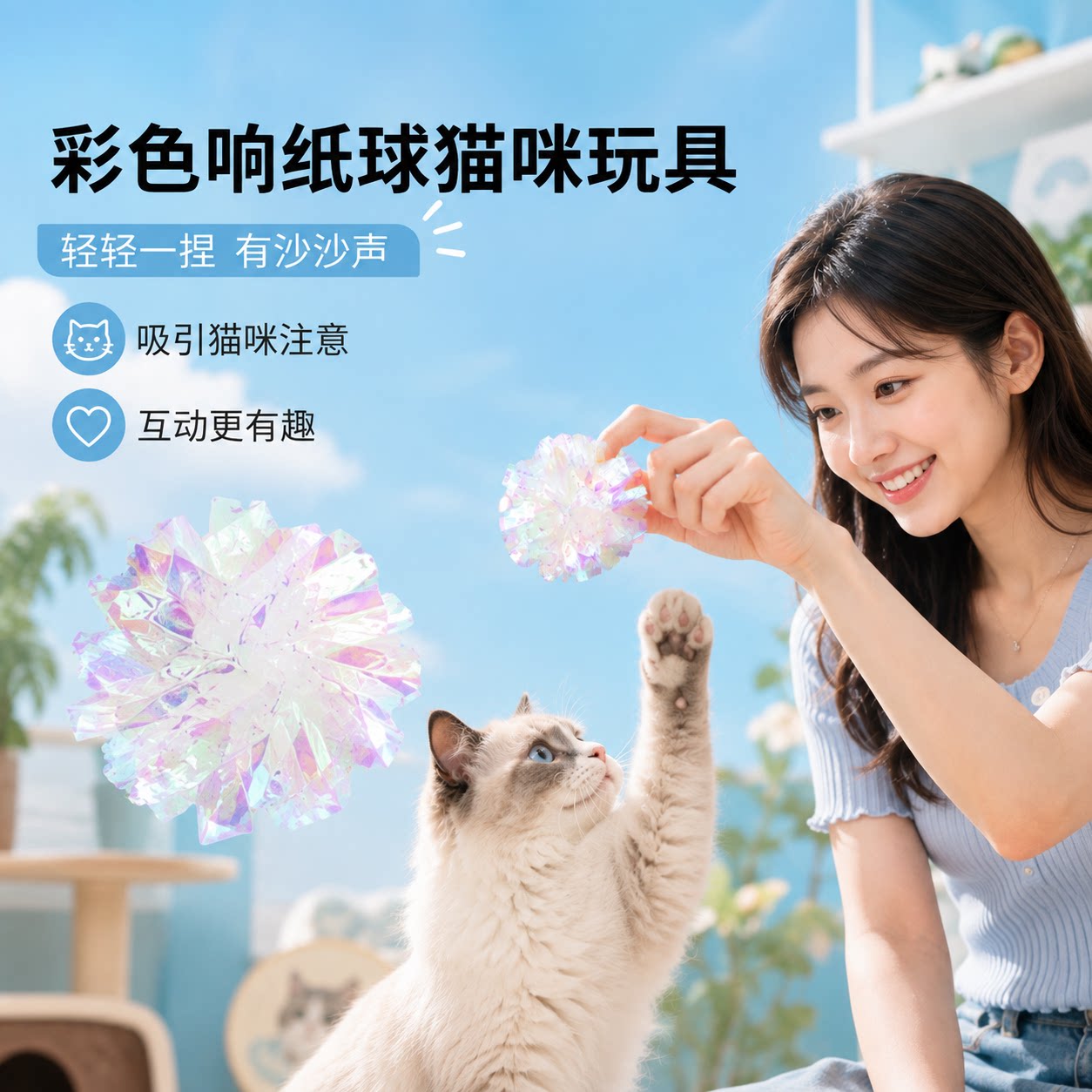 耐磨响纸球无需陪伴猫咪独自玩耍