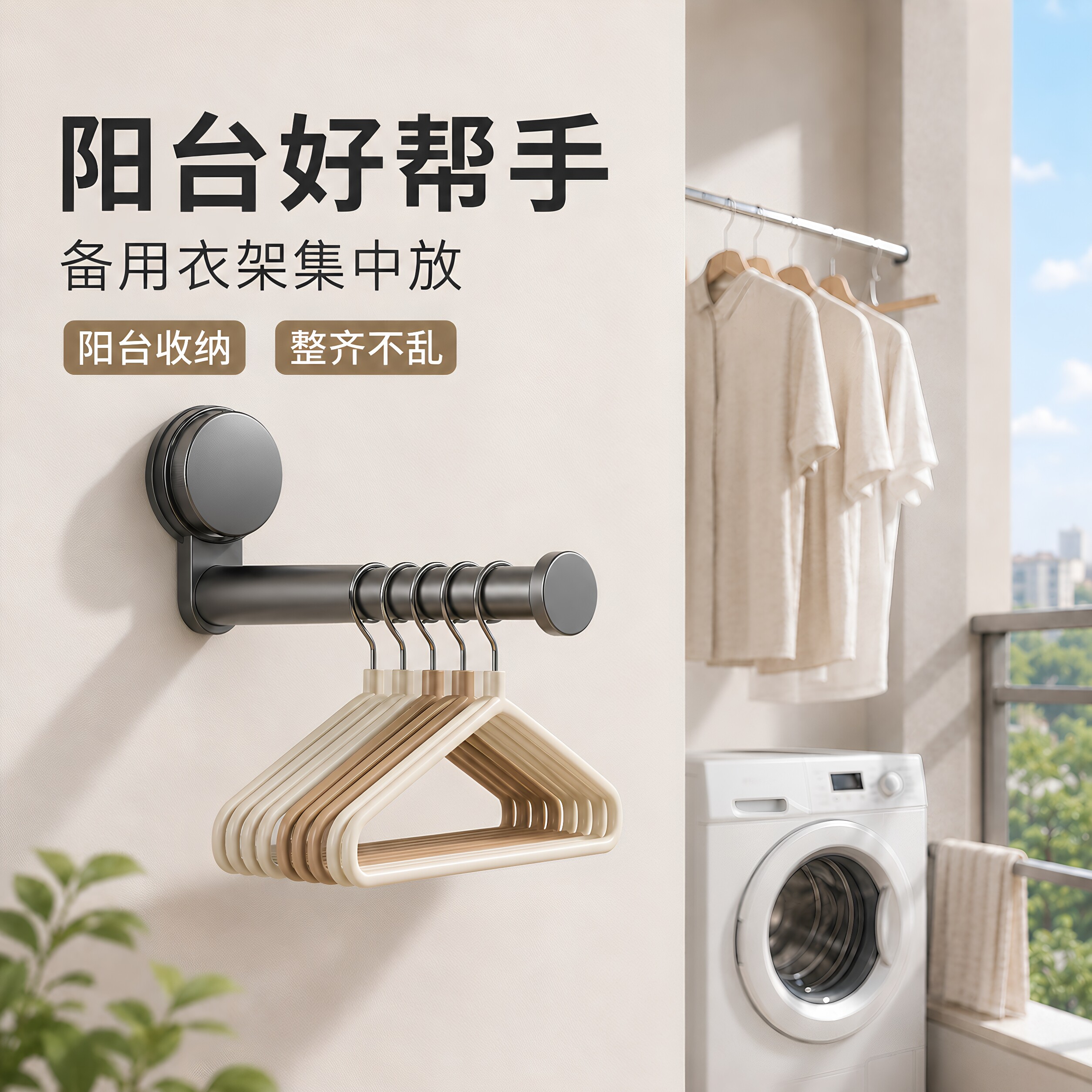 吸盘衣架收纳家用阳台多功能伸缩免打孔无痕挂衣架子墙上壁挂