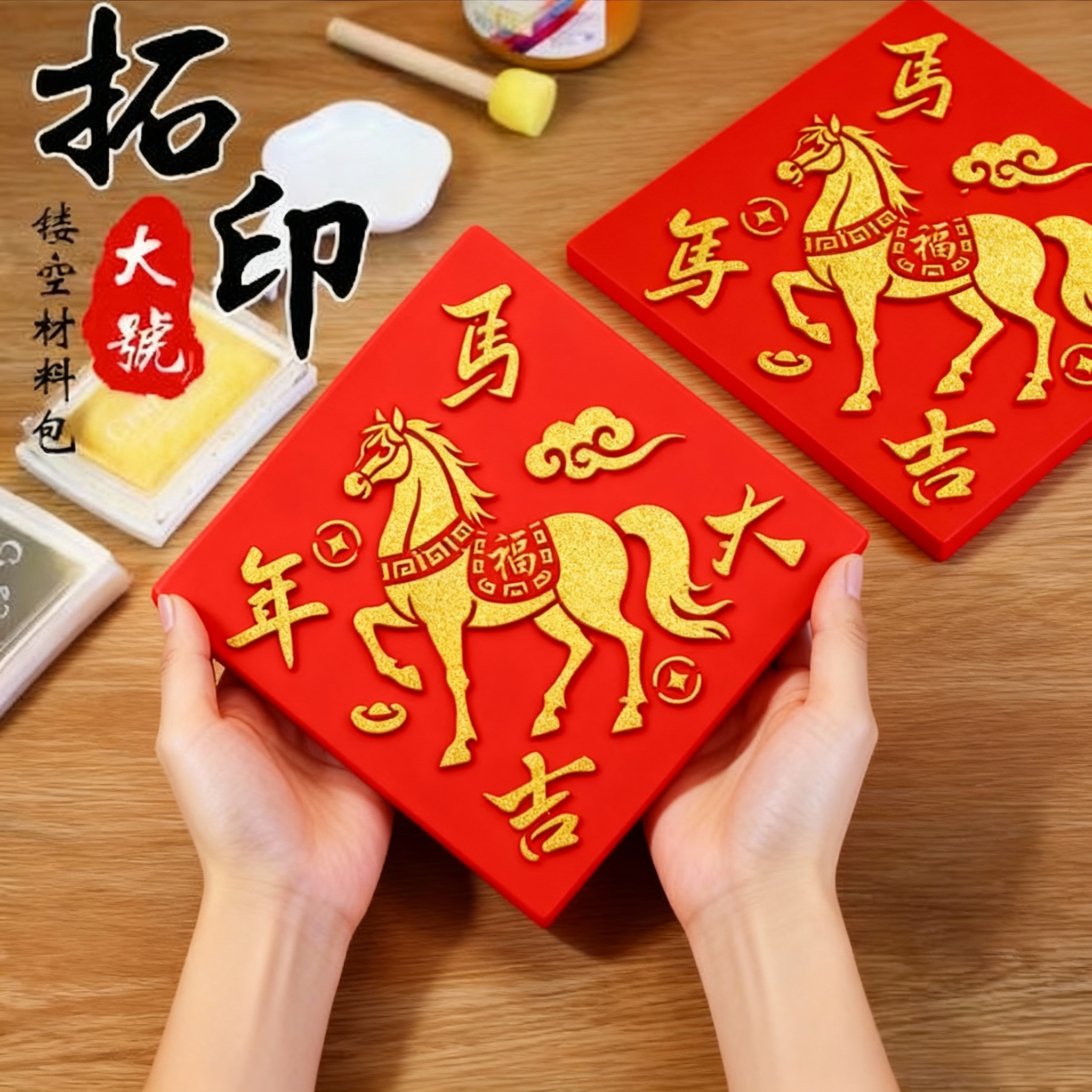 福字拓印diy材料包儿童非遗手工门贴年画模板版印刷工具元旦新年,玩具/童车/益智/积木/模型,其他手工制作,淘宝优惠券,粉丝福利购,淘宝优惠卷