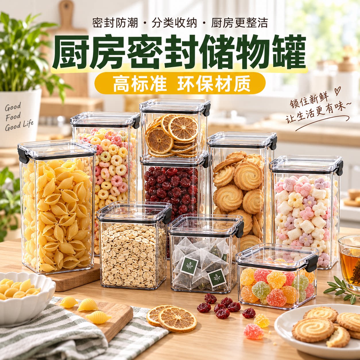 密封罐五谷杂粮厨房收纳盒接触级透明塑料罐密封盒干货茶叶储物罐